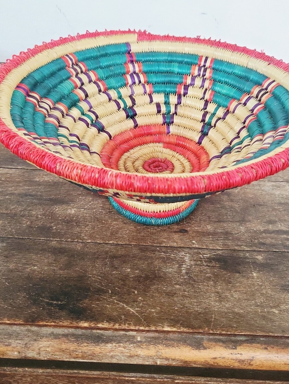 Vintage Boho African Woven Coil Pedestal Bowl - Picture 7 of 10